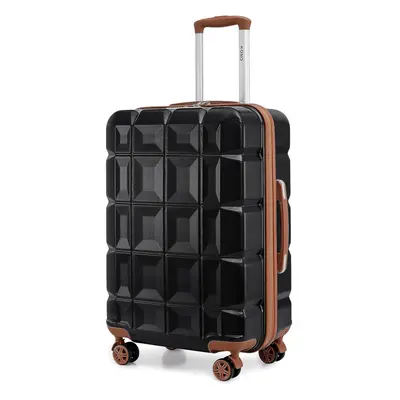 (28 inch) Suitcase Lightweight ABS Hard Shell Luggage with TSA Lock Spinner Wheels-Black/Brown