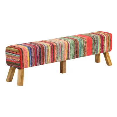 vidaXL Bench Hallway Bench Multicolour Chindi Fabric and Solid Wood Mango