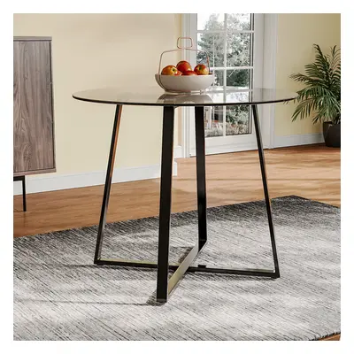 Modern Round Dining Table with Tempered Glass Top