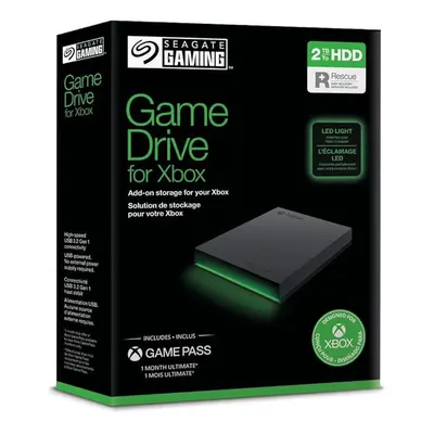 Seagate Game Drive for Xbox, 2TB, External Hard Drive Portable, USB 3.2 Gen 1, Black with built-