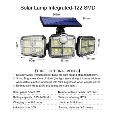 (122SMD - A) Solar Lights Outdoor 171COB 108/122/138LEDs Motion Sensor Light Head Remote Control