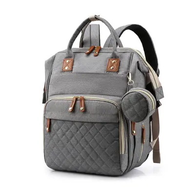 (Dark Grey) Mummy Backpack USB Port Folding Bed Diaper Bag Multifunction Outdoor Travel