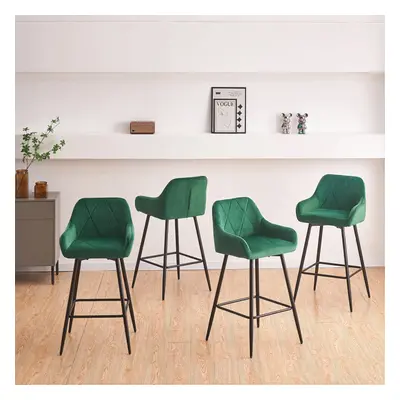 (4, green) 2x Bar Stools Velvet Dining Room Kitchen Breakfast