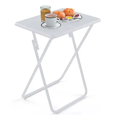 (White) AAMEN Metal Folding Table, Coffee Table For Multi-Purpose