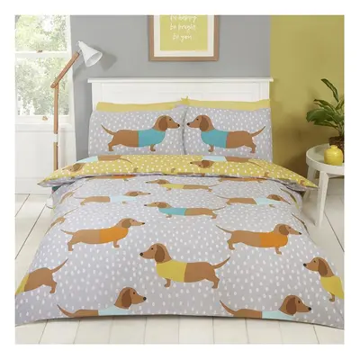 Dolly Dachshund Ochre King Duvet Cover Set Reversible Bedding Bed Set