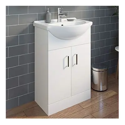 550mm Floorstanding Bathroom Vanity Unit & Basin Single Tap Hole White Gloss