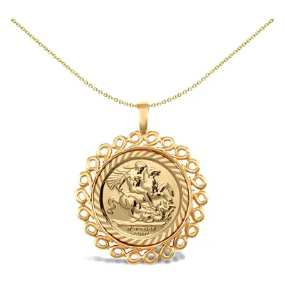 Jewelco London Solid 9ct Gold Loop Spiral Frame St George & Dragon Medallion Pendant (Half Sov S