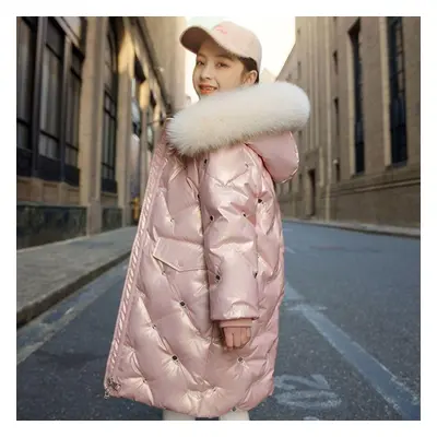 (pink, 140) Thicken Jackets Baby Girl Plush Hooded Outerwear Kids Winter Glossy Coats Children Z