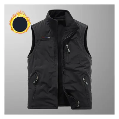 (black, 6XL) Fall/winter Plus Velvet Vest Outdoor Sports Vest For Middle-aged And Elderly Men Qu