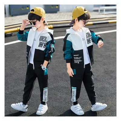 (white, 170) Autumn Child Tracksuit Hooded Clothes Boys Sport Suit Teen Kids Cotton Casual Zippe