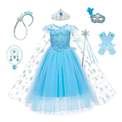 (blue,silver, 130) Princess Dresses For Girls Clothes Party Birthday Princess Dress Kids Costume