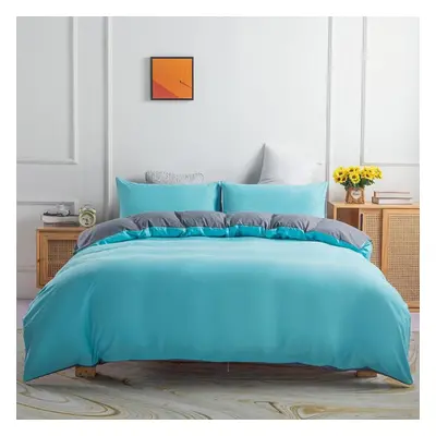 (lake blue, 245x210cm(3pcs)) Bedding Set Solid Color Double Quilt Cover Pillowcase Three-piece C