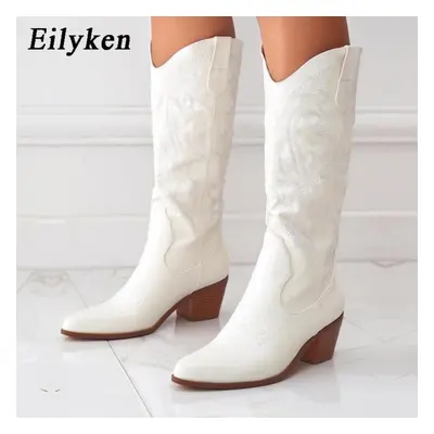 (white, 41) Eilyken Retro Autumn Winter White Knee High Boots Big Size Women Comfy Walking Femal