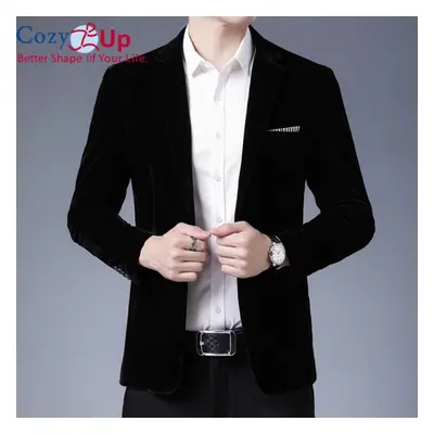 (black, XXL) Cozy Up Autum Velvet Wedding Dress Coat Mens Blazer Jacket Fashion Casual Suit Jack