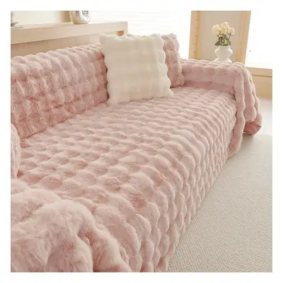 (pink, 180*200) Winter Soft And Comfortable Bubble Rabbit Plush Sofa Towel Simple Modern Solid C