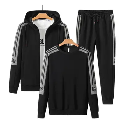 (black, 7XL) Men&apos;s Autumn Hoodies Sets O Neck Hoodie +cardigan Hoodies+long Pants 3pcs Sets