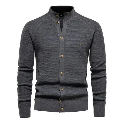 (dark grey, 50-60 kg) Aiopeson Men&apos;s Cardigan New Winter Solid Color Cotton High Quality Bu