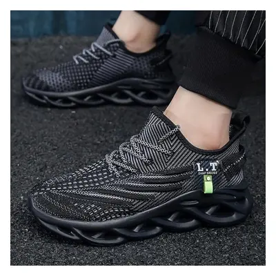 (black, 39) Men&apos;s Knit Breathable Lace Up Running Shoes, Lightweight Comfy Sneaker, Spring 