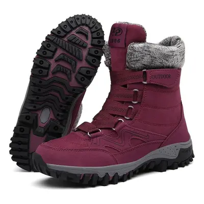 (dark red, 36) Unisex Boots Waterproof Outdoor Snow Boots Warm And Velvet Women&apos;s High -top