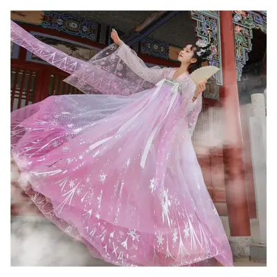 (pink,white, M) Sequins Gradient Shimmering Women Hanfu Traditional Chinese Dress Prom Formal Bi