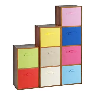 (Teak, One of Each Colour) Cubed Wooden Storage Units Shelves + Drawers