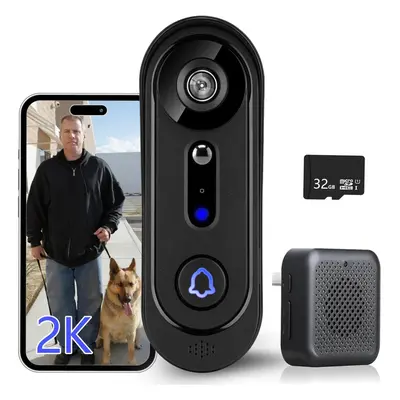 Doorbell Camera Wireless 2K, No Monthly Fee,3MP Video Doorbell with 32GB SD Card/Cloud Storage, 