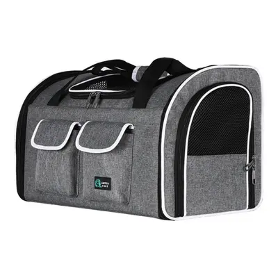 (gray, no bottom board) Pet Carrier Portable Large Capacity Backpack Outdoor Travel Bag Zipper M