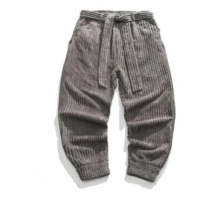 (grey, 2XL) Corduroy Harem Pants Winter Japanese Men&apos;s Casual Jogging Sweatpants Hip-hop St