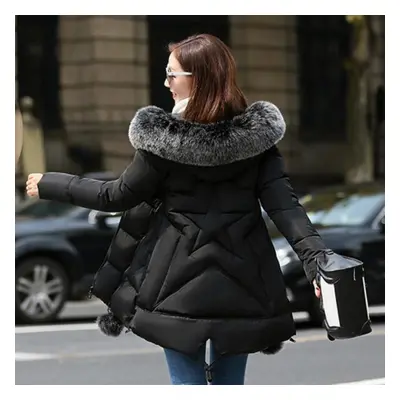 (black, S) Oversize Winter Jacket Women Parka Hooded Outerwear Warm Down Cotton Jacket Plus Size