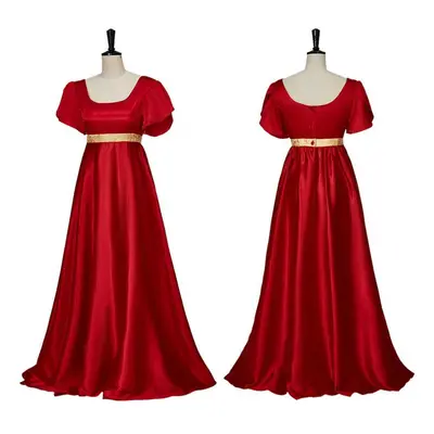 (red, L) Satin Gowns Victorian Ball Gowns Empire Waist Gowns Regency Gowns