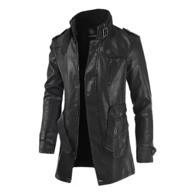 (black, XL) New High Quality Jacket Men&apos;s Street Windbreaker Coat Men Leather Clothing Thic