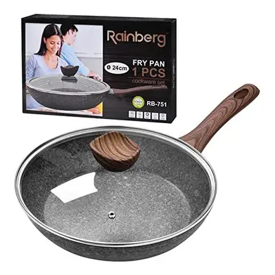 Rainberg 24CM Frying Pan, Frying Pan with Lid, Granite Frying Pan Nonstick, Nonstick Frying Pans