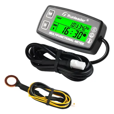 Yooreal Engine Temperature Gauge,Digital Hour Meter Tachometer,RPM/Temp Alert,Backlit Display Wa