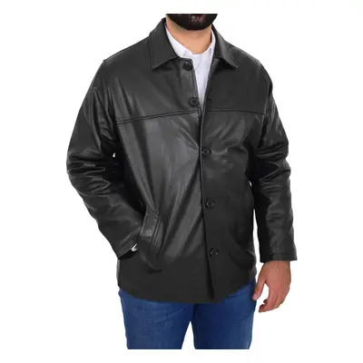 (Black, 3XL) Gents Real Leather Button Box Jacket Classic Regular Fit Coat Luis Black