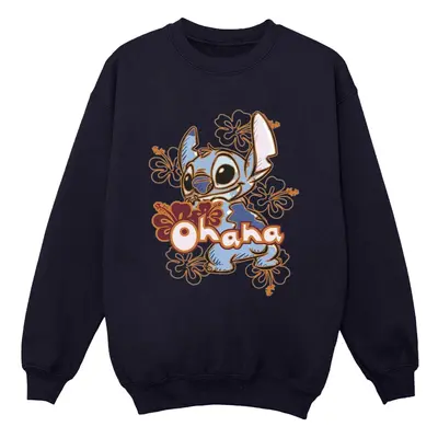 (XXL, Navy Blue) Disney Womens/Ladies Lilo And Stitch Ohana Orange Hibiscus Sweatshirt