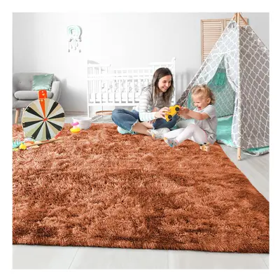 (Rust, X cm) Fluffy Rugs Anti-Slip Large Shaggy Rug Super Soft Mat Living Room Bedroom Carpet