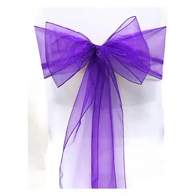 (100 Pcs, Dark Purple) 10-100Pcs Organza Bowknot Chair Sashes Covers Wedding Party Event Banquet