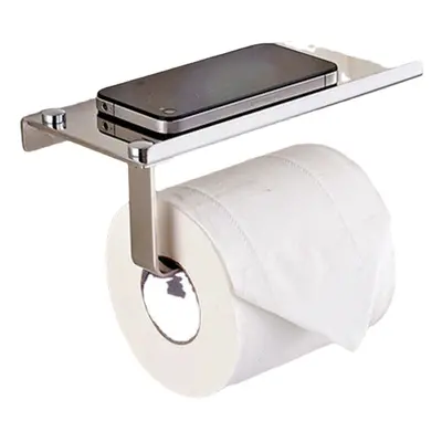 (Silver) Wall Mounted Bathroom Toilet Paper With Phone Holder Rack Tissue Roll Stand Home