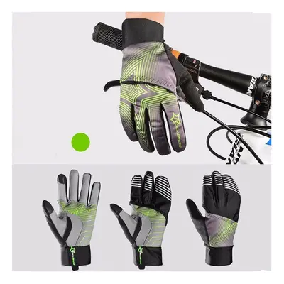 (Green, XL) Winter Waterproof Full Finger Touch Scree Cycling Gloves with Rain Cover Stripe Styl