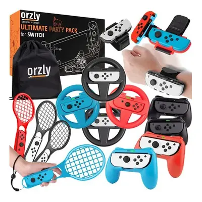 Orzly Party Pack Accessories Bundle designed for Nintendo Switch and new OLED Console Games with