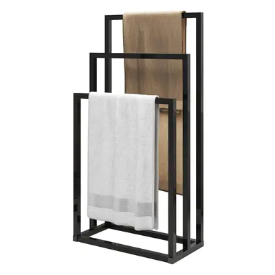 (3-T, Black) Freestanding towel rack, stand, towel drying rack with 3-tier towel rack for bathro