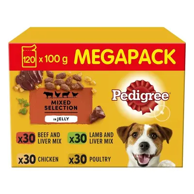 120 X 100G Pedigree Adult Wet Dog Food Pouches Mixed Selection in Jelly