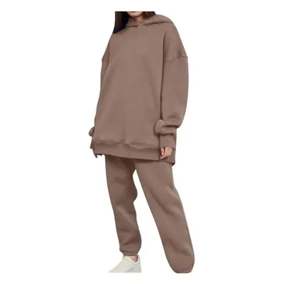 (coffee, XXL) Women Hooded Sweatsuits Sets Hoodie Tracksuits Piece Loose Pullover and Sweatpants