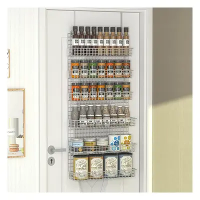 (Silver) Spice Rack Organizer 6-Tier Wall Mounted & Over the Door Spice Racks for Kitchen Pantry