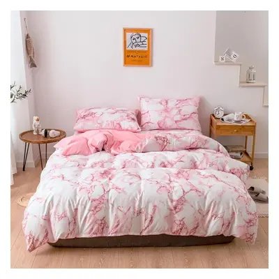 (pink, US-Queen(3pcs)) Bedding Marble Pattern Plain Print Quilt Cover Sheet Three Or Four Piece 