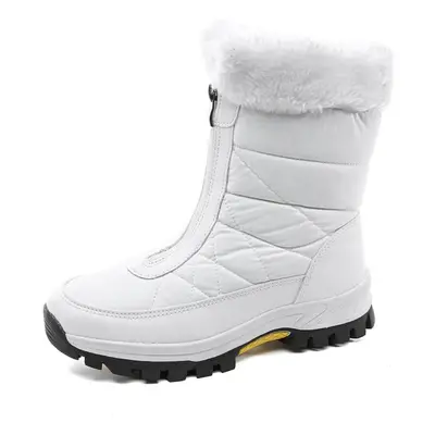 (white, 39) New Women&apos;s Snow Boots Thickened Casual Mid-tube Warm Casual Boots Non-slip Wat