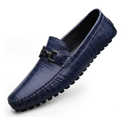 (blue, 39) Plus Size Genuine Leather Shoes Men Loafers Comfortable Casual Shoes Men Flats Moccas