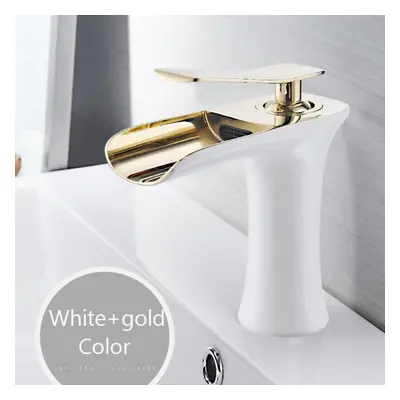 (white,gold) Basin Faucets Waterfall Bathroom Faucet Single Handle Basin Mixer Tap Bath Antique 