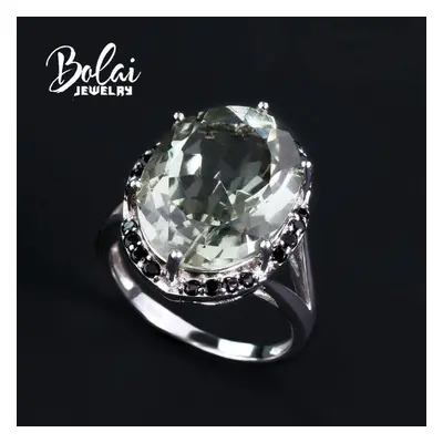 (green, us ring size10#) Natural Green Amethyst Big Gem Ring Sterling Silver Fashion Jewelry Wom