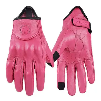 (pink, L) Goatskin Motorcycle Gloves Summer Men&apos;s Brown Vintage Leather Motorcycle Motocros